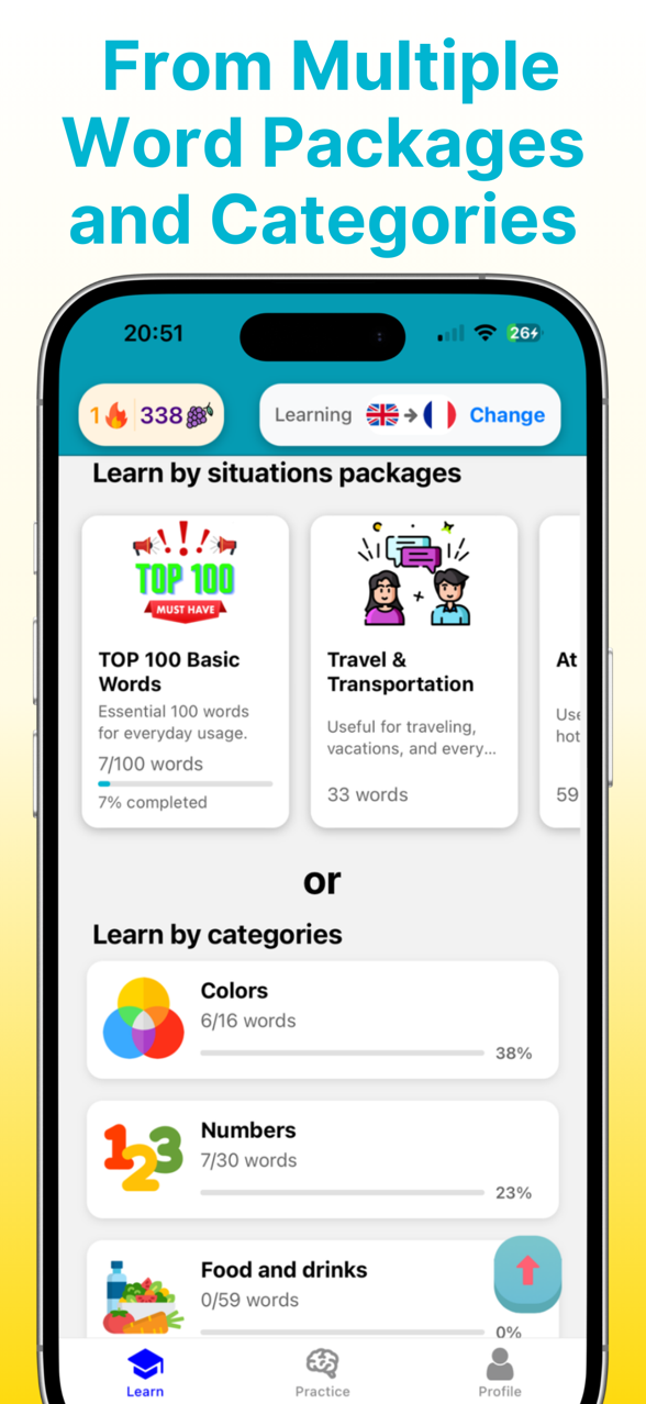 Rico: learn vocabulary with swipeable word packages
